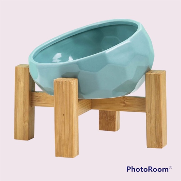 Other - Ceramic Raised Pet Bowl with Bamboo Stand